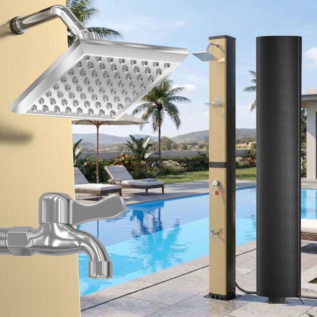 UISEBRT Quadratische Solardusche Gold-Schwarz, 40L Kapazität, 360° Duschkopf für Garten, Pool und Camping