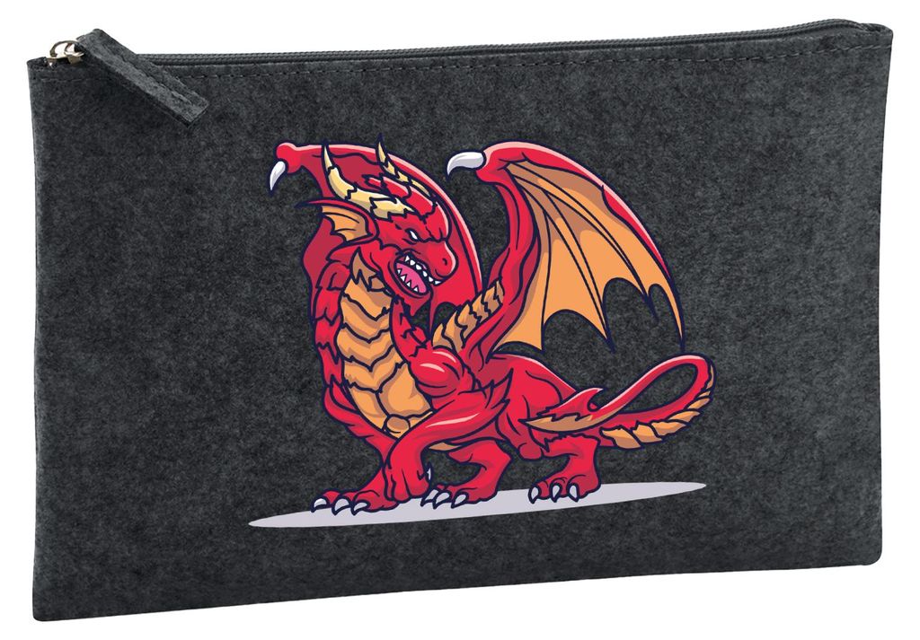 Huuraa Kulturbeutel Drache Comic 1 Liter Charcoal Filz Kosmetiktasche Geschenkidee