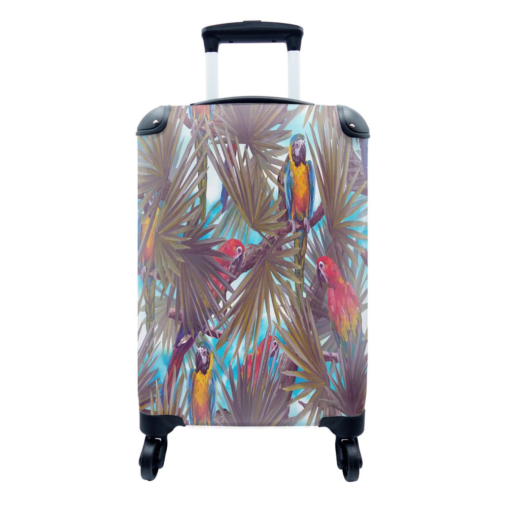 MuchoWow Koffer Handgepäck Trolley Rollkoffer Kleine Reisekoffer mit 4 Rollen - Vintage - Papagei - Regenbogen - Dschungel - Cabin Size < 55x40x...
