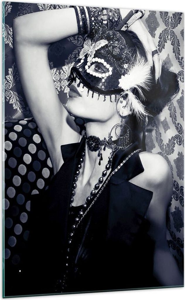 Bilder auf glas - Einteilig - Frau Karneval Maske Mode - 70x100cm - Glasbilder - Wandbilder - Bilder - zum Aufhängen bereit - Wanddekoration aus G...