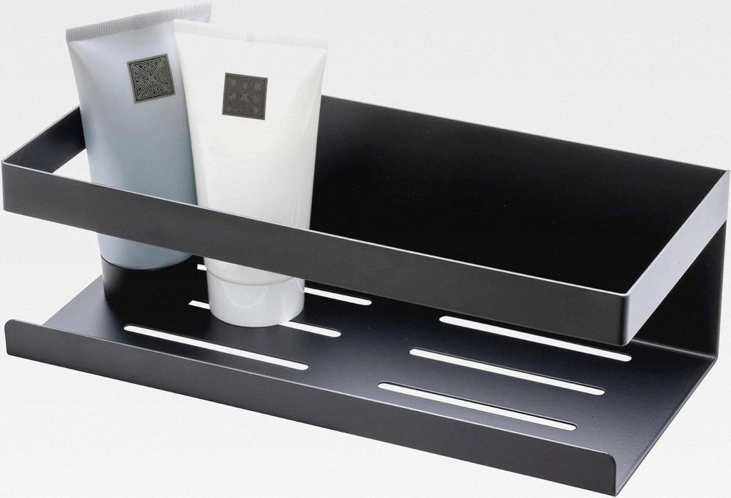 Wandablage Mod. Meleto aus rostfreiem Edelstahl schwarz matt lackiert ohne Bohren für Glatte Oberflächen Maße 25 cm x 8 cm x 11,5 cm