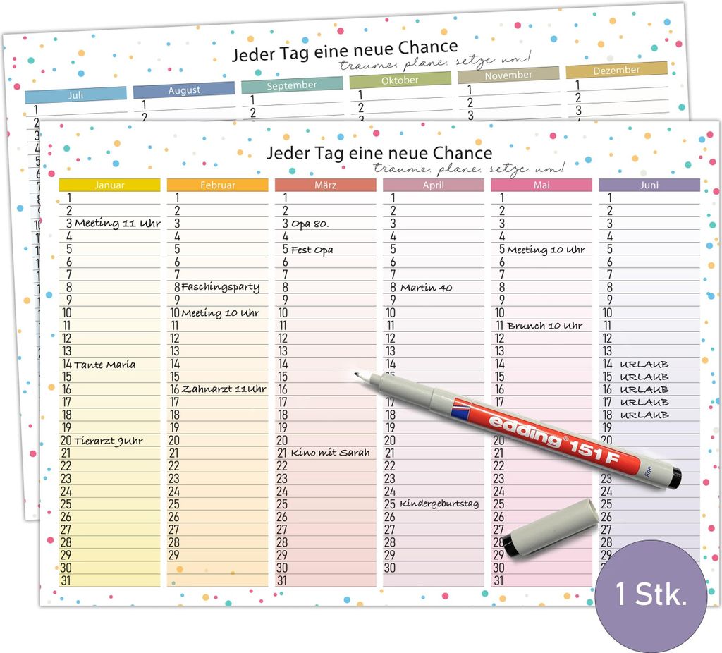 Immerwährender DIN A4 Tafelkalender - Abwischbar, Produktbild 