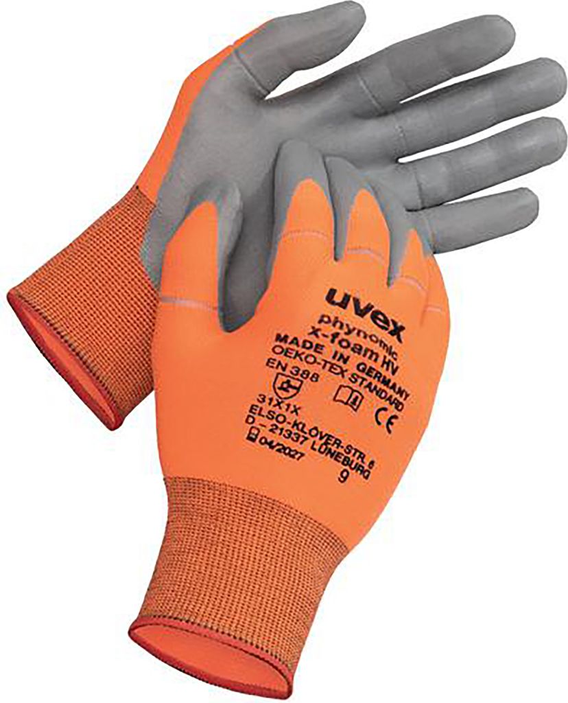 uvex Schutzhandschuh phynomic x-foam HV orange, grau Gr. 8