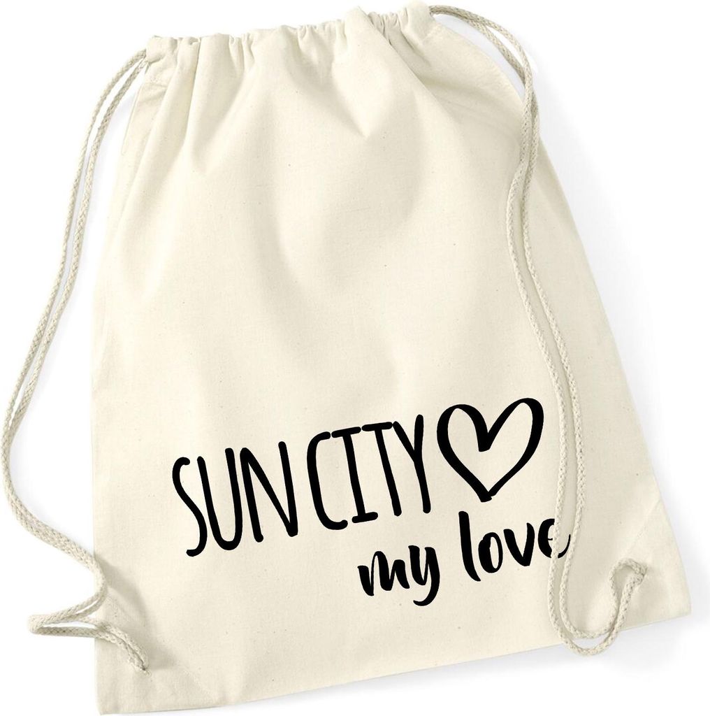 Huuraa Turnbeutel Sun City my love 12 Liter Natural Baumwolle Rucksack Geschenkidee