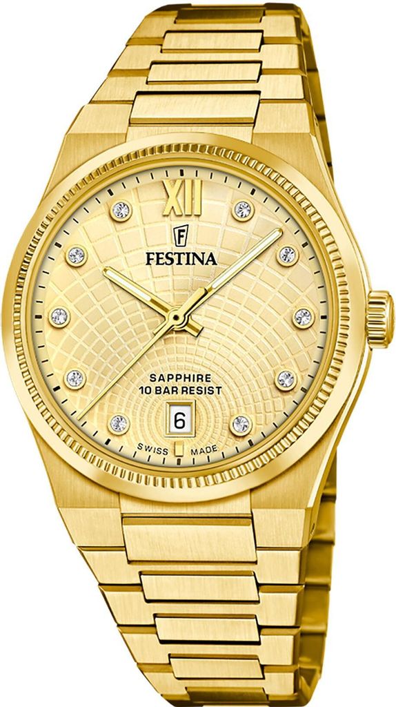 Festina F20058/2 Uhr Damenuhr Edelstahl Datum gold