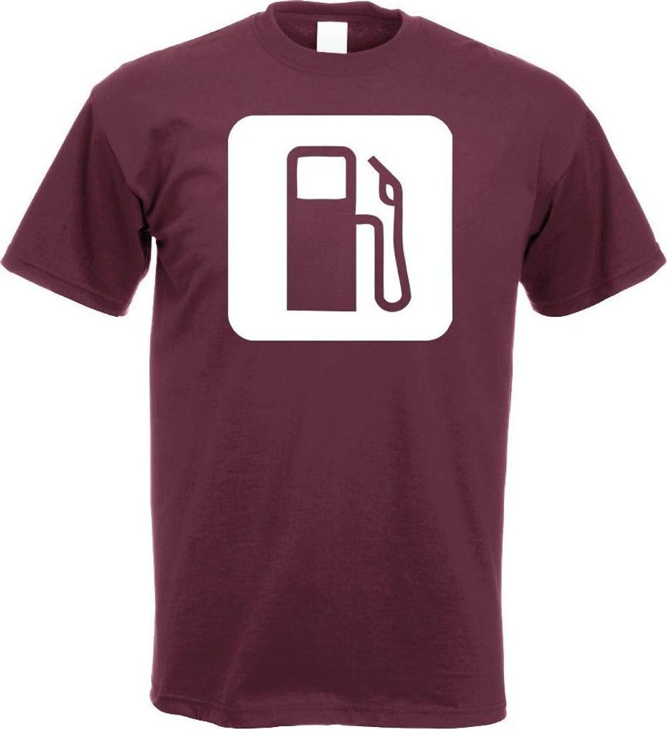 Kiwistar - T-Shirt - Burgund - Tankstelle Zapfsäule Piktogramme Herren Funshirt Bedruckt Design Sprüche Spruch Motive - mit Motiv Bedruckt - Funs...