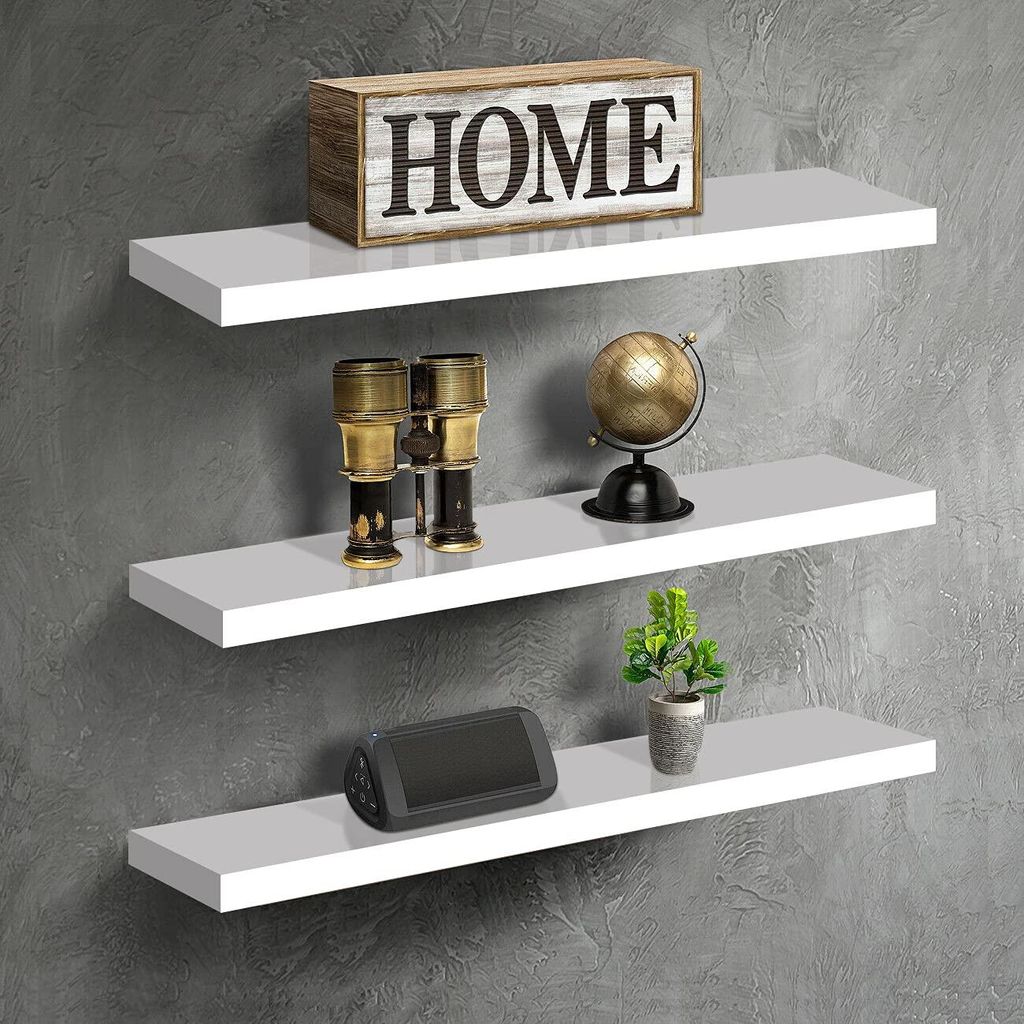 Wandregale, weiß, schwebend, 3-teilig, aus Holz, zur Wandmontage, dekorative Holzregale für Wohnzimmer, Schlafzimmer, Badezimmer