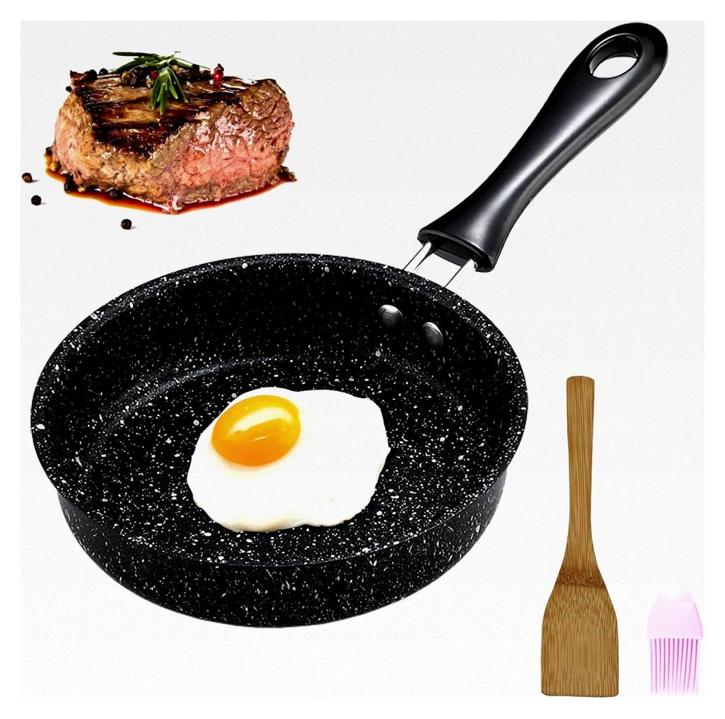 Induktionspfanne, 12 cm, Mini-Bratpfanne für Induktions- und Gasherde, mit Spatel und Ölpinsel, für Zuhause und Camping