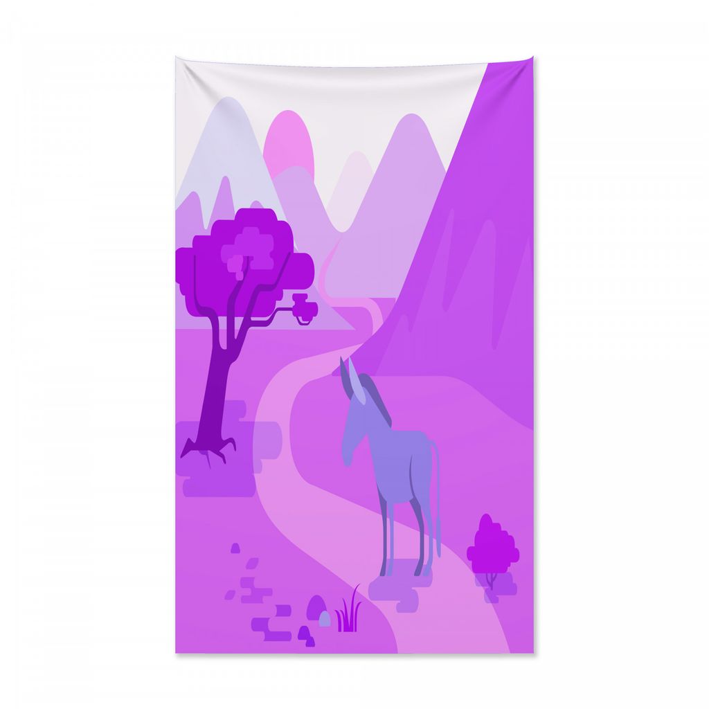 Abakuhaus Esel Wandteppich und Tagesdecke, Wildlife Habitat Flaches Design aus Weiches Mikrofaser Stoff Kein Verblassen Klare Farben Waschbar, 140 ...