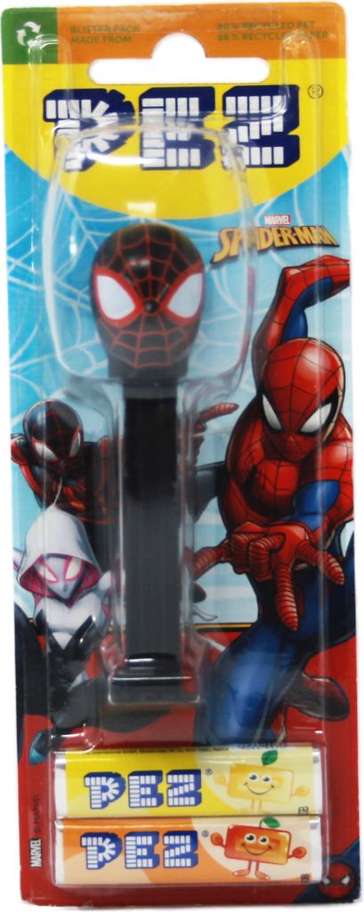 PEZ Spiderman Figur mit schwarzem Spender und zwei Bonbons Produktbild 