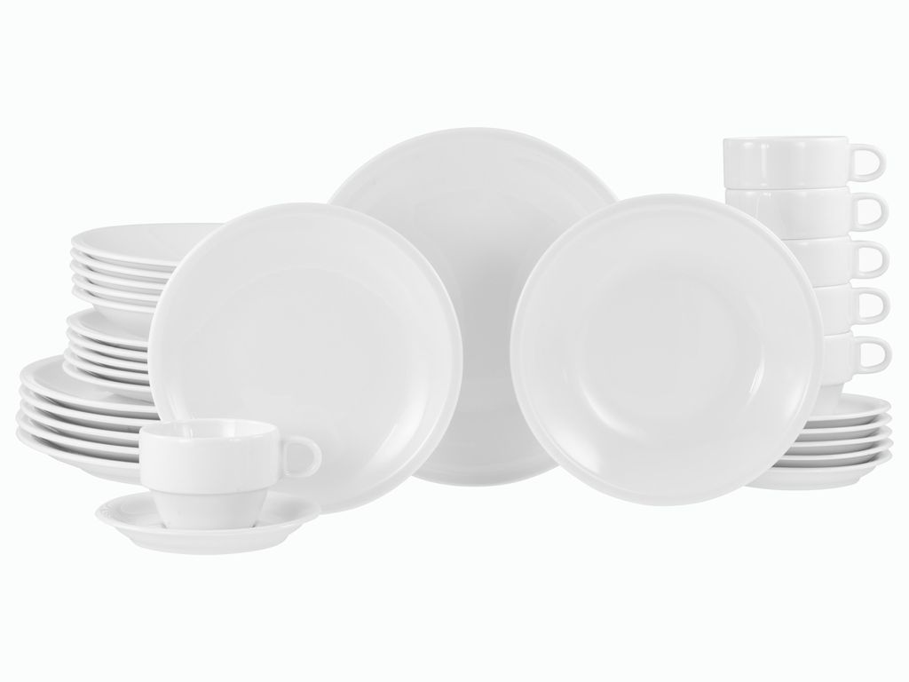 CreaTable, 24648, Milano Weiss, Kombiservice 30-tlg, Porzellan
