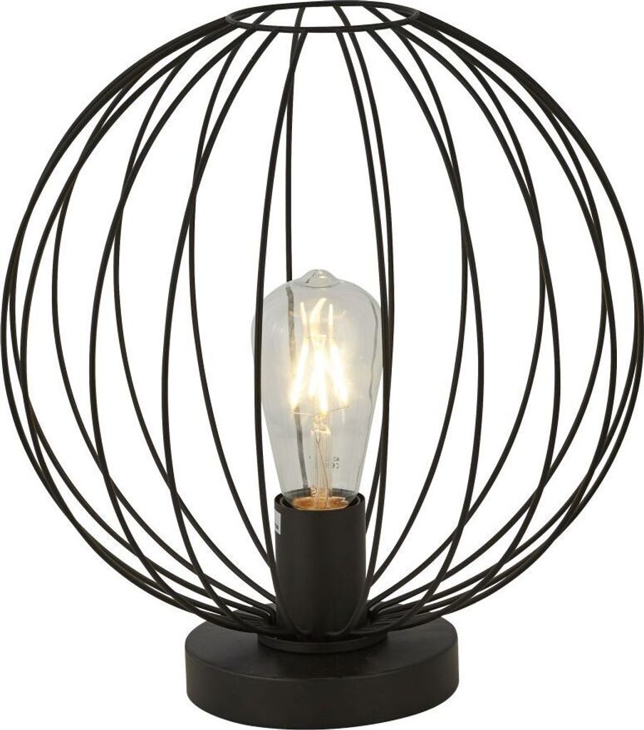 Nachttischlampe Metall E27 rund D: 30 cm 32,5 cm Schwarz Kugel Schirm Retro Design Käfig