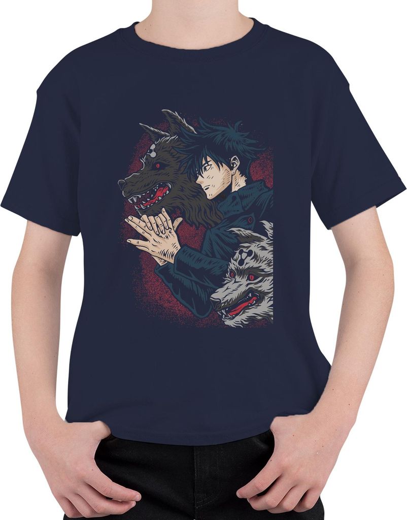 Wolfsbeschwörer Anime Shikigami Dämonenwolf düster Geschenk Uni Kinder T-Shirt, Navy, 104