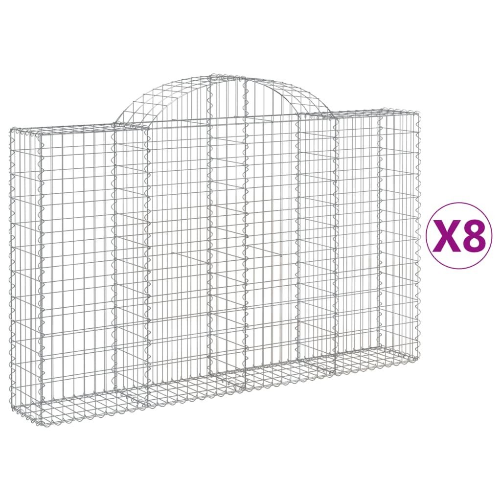 vidaXL Gabionen mit Hochbogen 8 Stk. 200x30x120/140cm Verzinktes Eisen