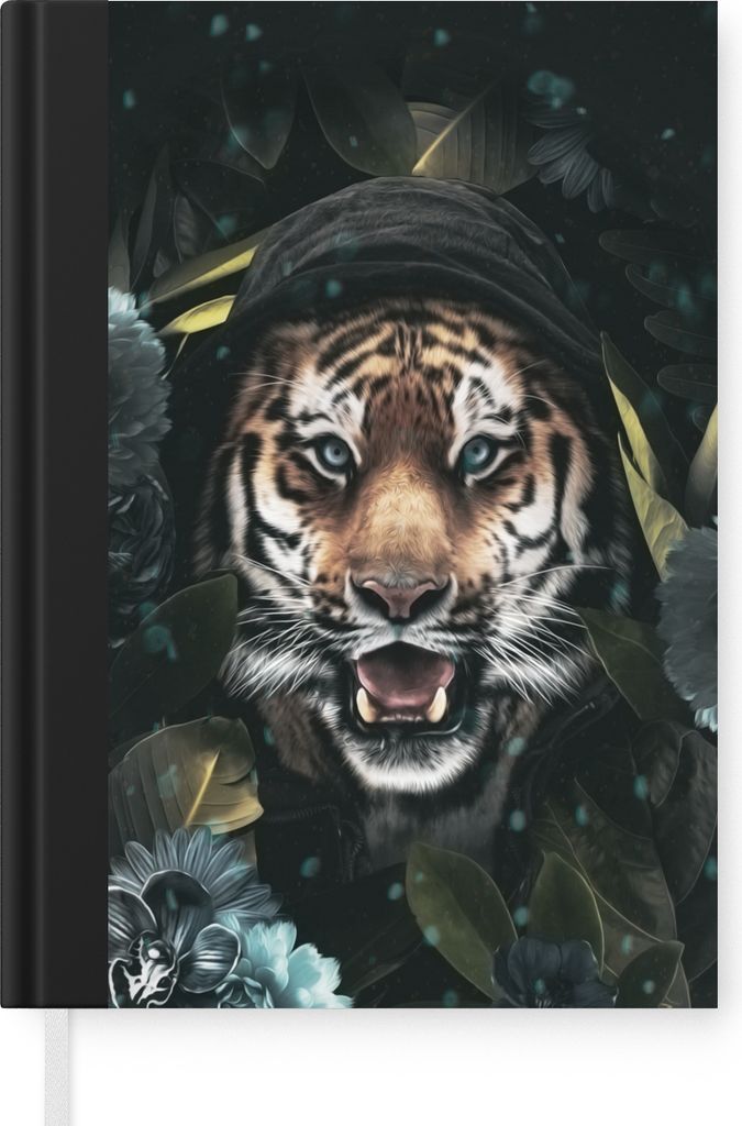 MuchoWow Notizbuch Tagebuch Haushaltsbuch Notebook A5 Blumen - Tiger - Raubtier - Notizblock - Notizheft - Notebook - Schreibblock - Papier