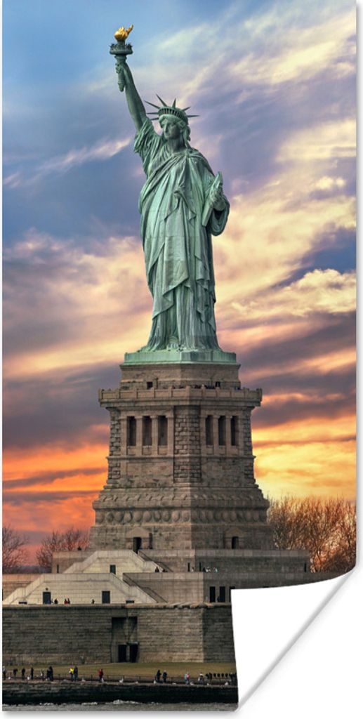 MuchoWow Poster Freiheitsstatue in New York bei Sonnenuntergang 40x80 cm - Dekoration