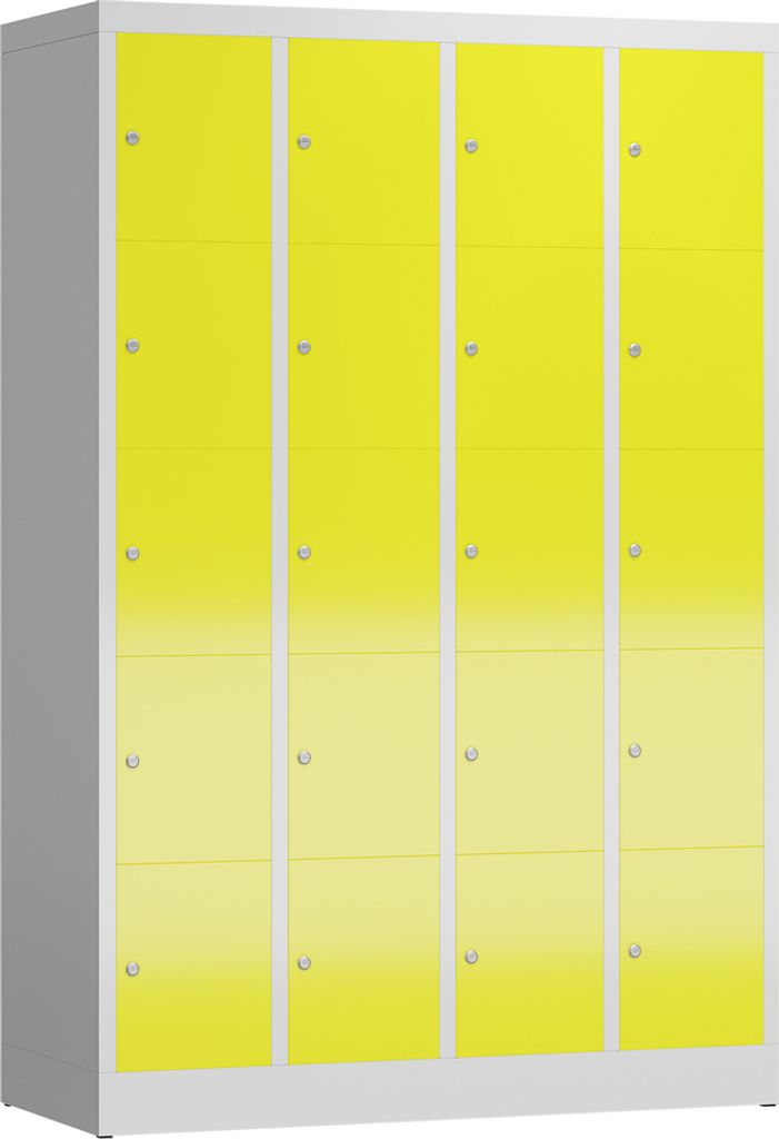 ClassiX Schließfachschrank, 4 Abteile à 5 Fächer, 1800 x 1200 x 500 mm, lichtgrau/zinkgelb