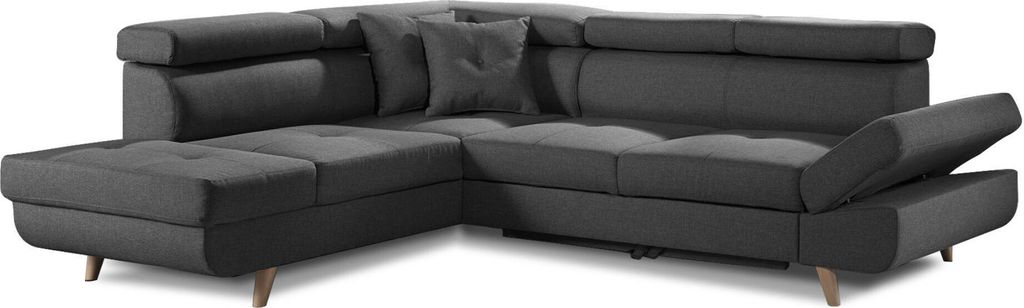 Best Möbel Linea - Ecksofa links mit Schlaffunktion - 5 Sitzplätze - mit Kopfstützen , Dunkelgrau