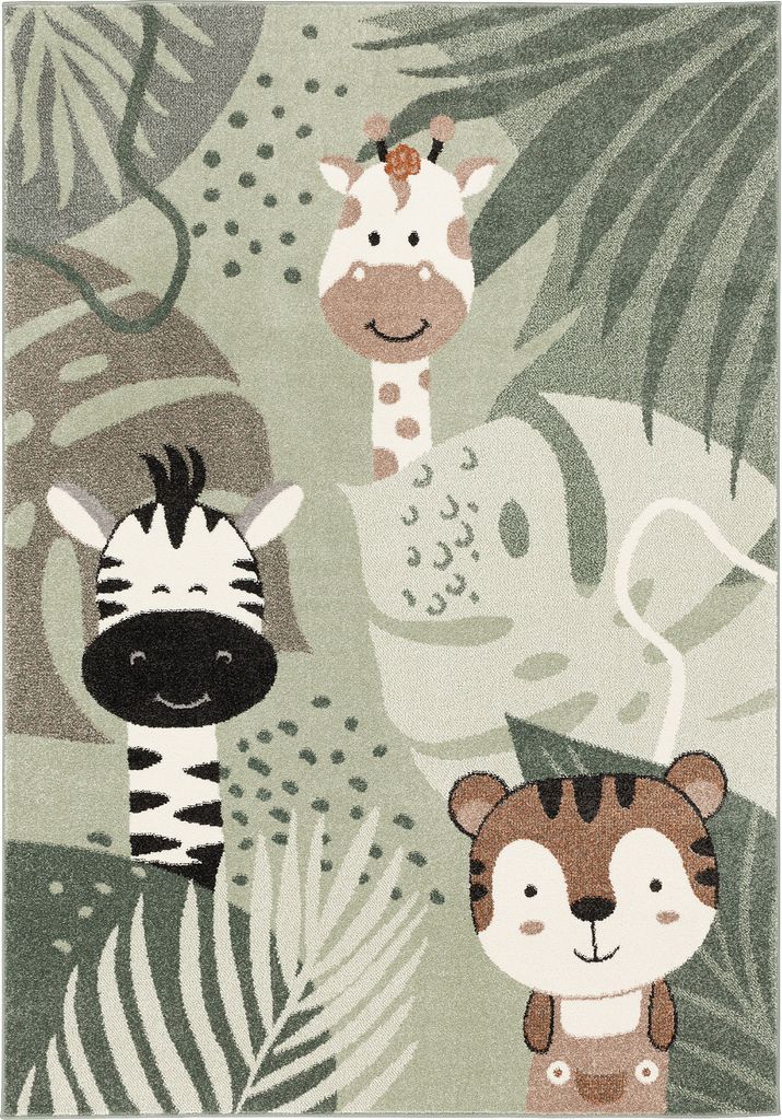 Kinder Teppich Tier und Phantasie Muster Super Soft, Größe:160x230 cm, Design:Safari Friends Mintgrün