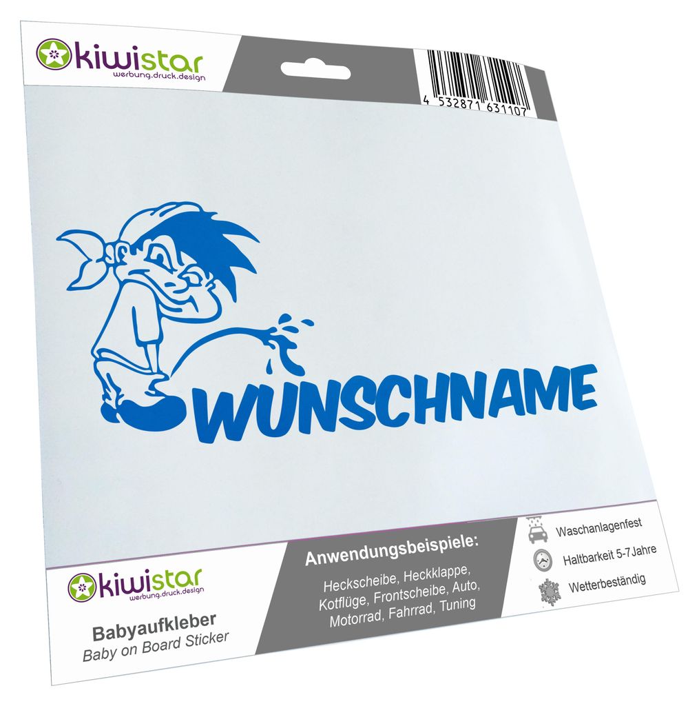 Kiwistar - Autoaufkleber - Piss on Wunschname - mit Tuch - 40 cm - blau - Pissmännchen - Aufkleber für Auto, Laptop, Fahrrad, LKW, Motorrad Mehrf...