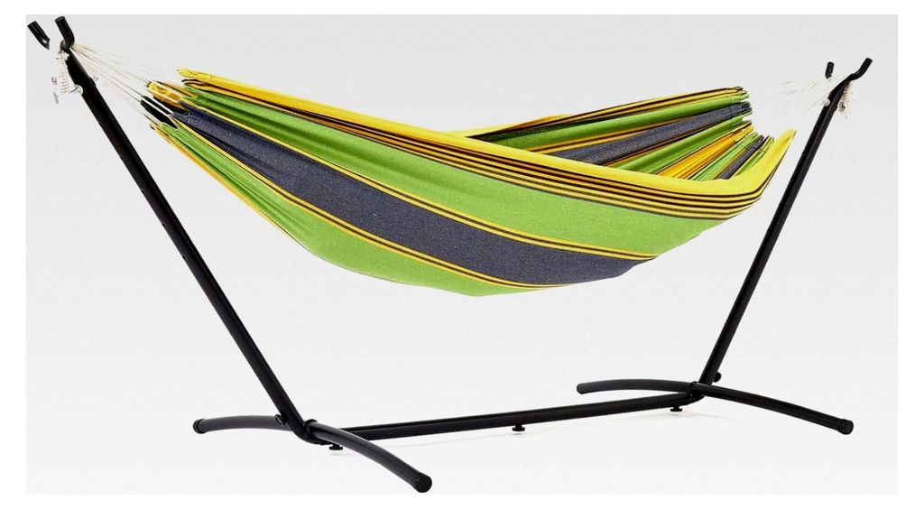 Hängematte mit Gestell, Doppel Baumwolle für 2 Personen, Tragbar für Outdoor & Indoor, Belastbarkeit bis 200 KG, Grün