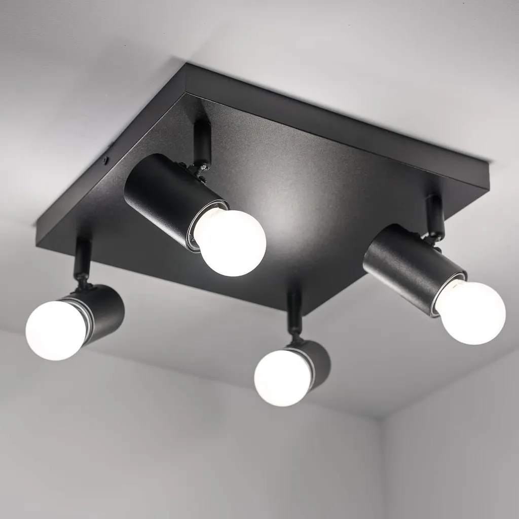 LUMILED Plafonnier Spot Orientable 4 Flammes Noir E27 pour Salon Modern