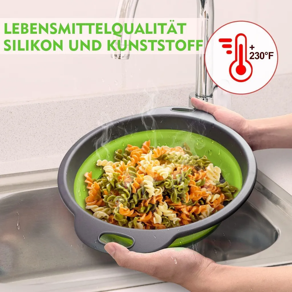 Gevoli Set di 3 colini pieghevoli con base di drenaggio dell'acqua per pasta, frutta e verdura, colore bianco (3 misure, 3QT, 4QT e 5 Quarti