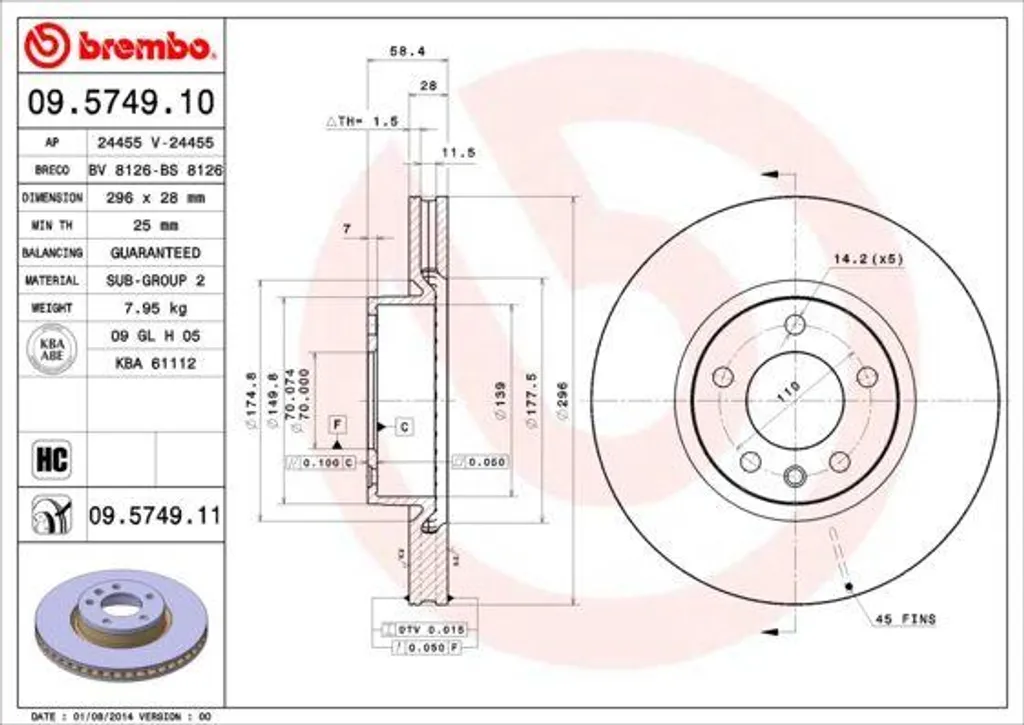 Disque de frein anti-vibration Brembo 569016 pour réparer le train avant