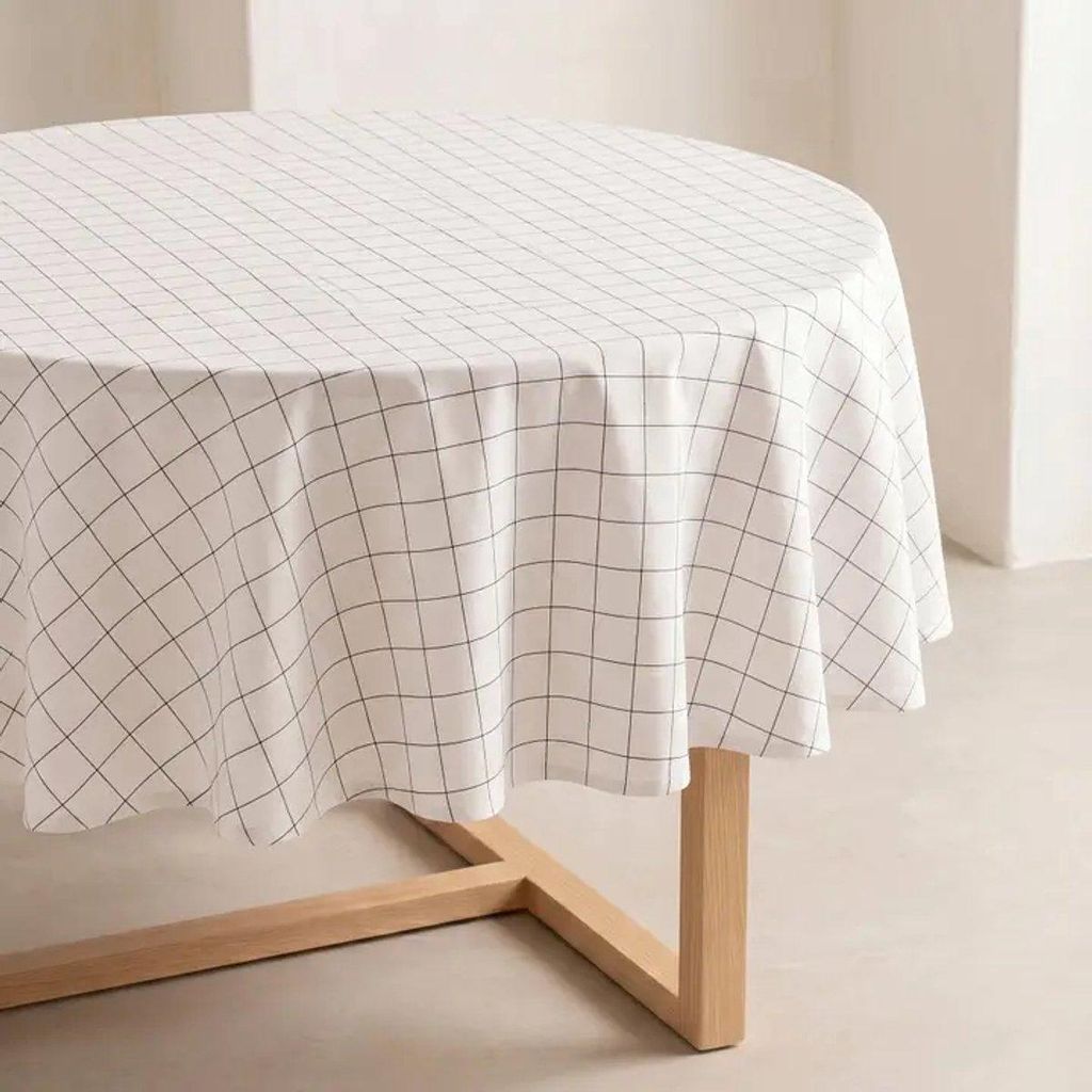 Gamusi Basto – runde, fleckenabweisende Tischdecke – Ø 150 cm – geprägtes Karomuster – Bianco – dekorative Tischdecke für den Esstisch