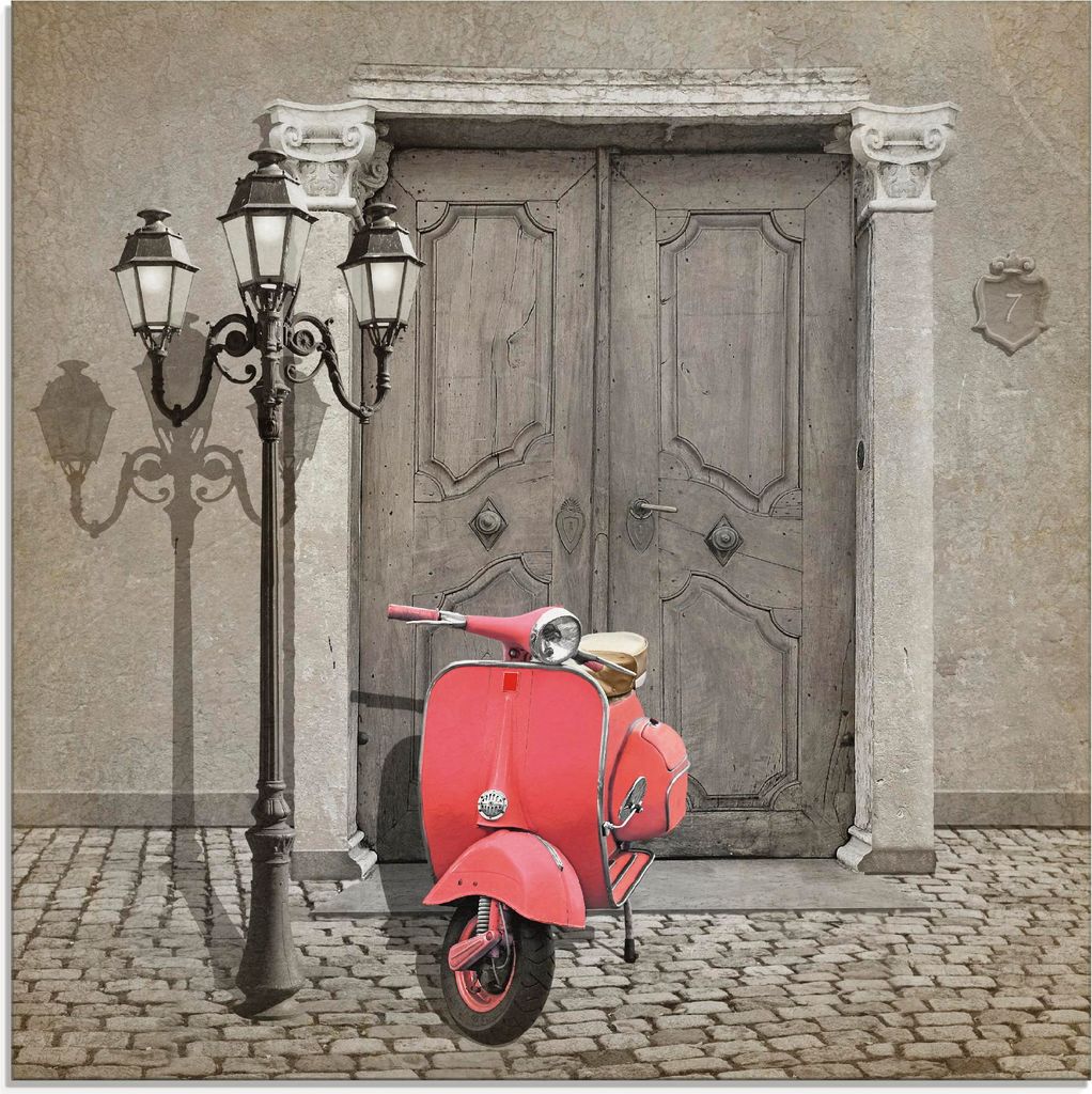 ARTland Glasbild Oldtimer Motorroller Colorkey Größe: 20x20 cm