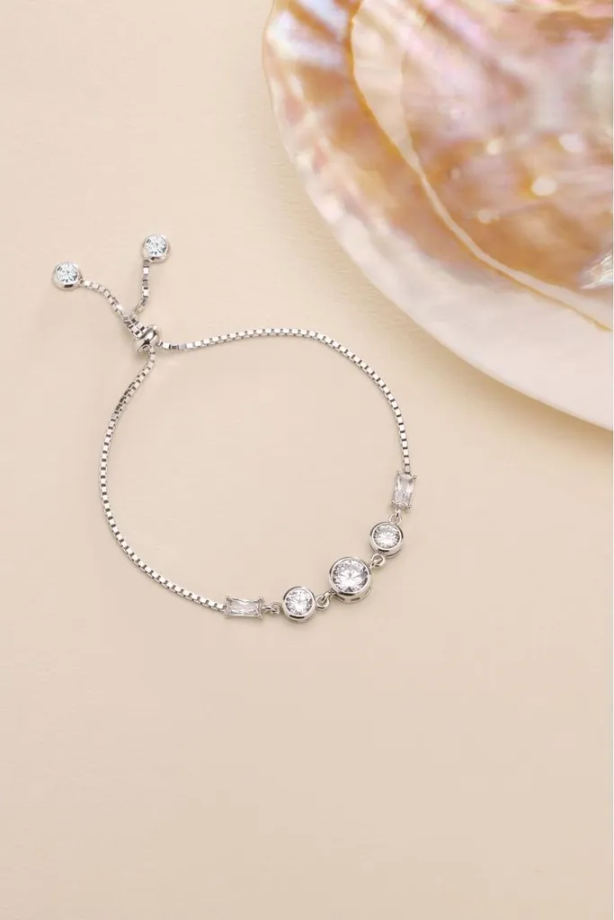 Bracelet en argent 925 avec zircone rhodié, gourmette réglable chic