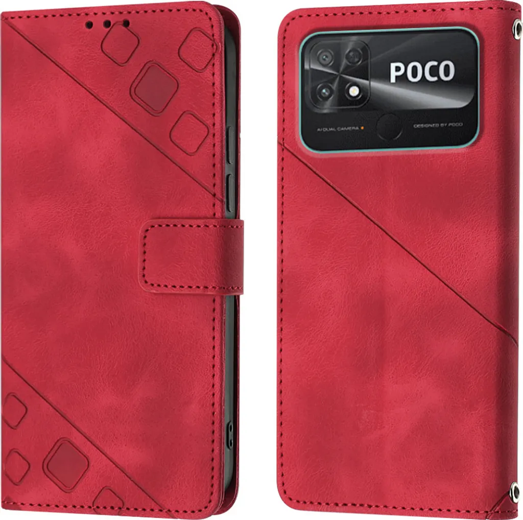 Custodia a Libro Elegante Xiaomi Poco C40 Rosso con Texture in Rilievo