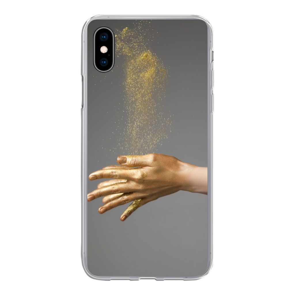 MuchoWow Handyhülle Schutzhülle Hülle für iPhone Xs Frau mit goldgefärbten Händen und einer Glitzerwolke Silikon Softcase Handy Hülle - Ha...