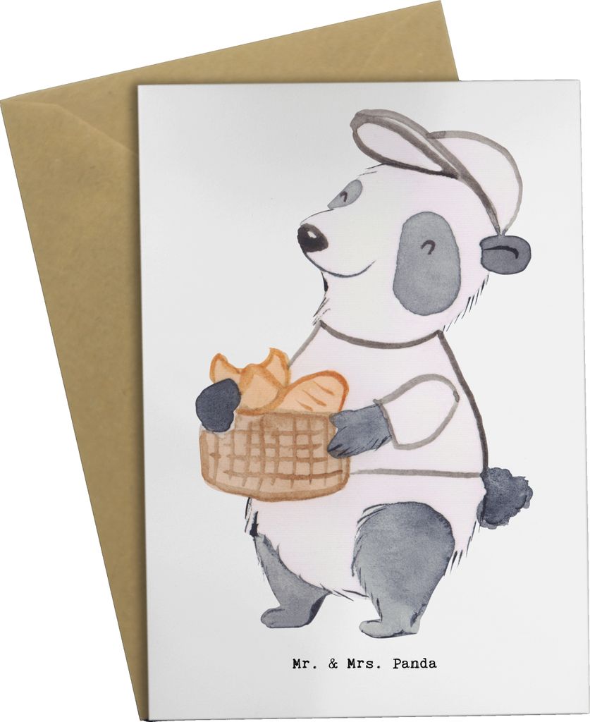 Mr. & Mrs. Panda Grußkarte Bäcker Herz - Weiß - Geschenk, Bäckerei, weihnachtskarten, dankeskarten, hochzeitskarten, Klappkarte, Backstube, Fr...
