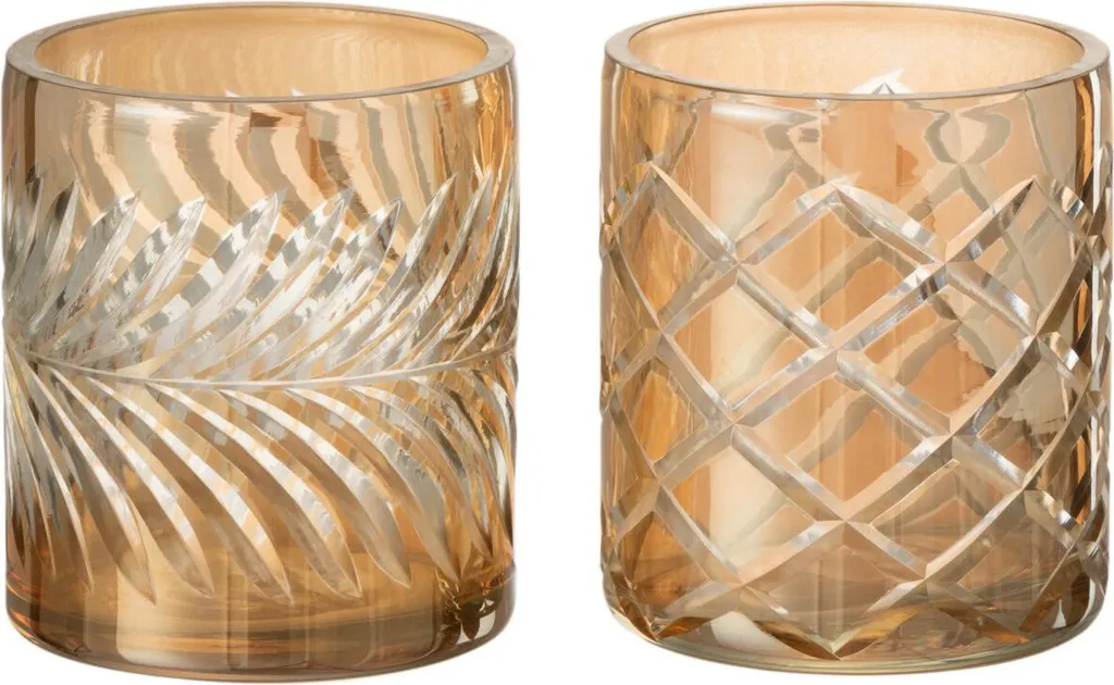 Lanterne Diamant J-Line en Verre Doré Ø 8 cm - Set de 2 Photophores Chic