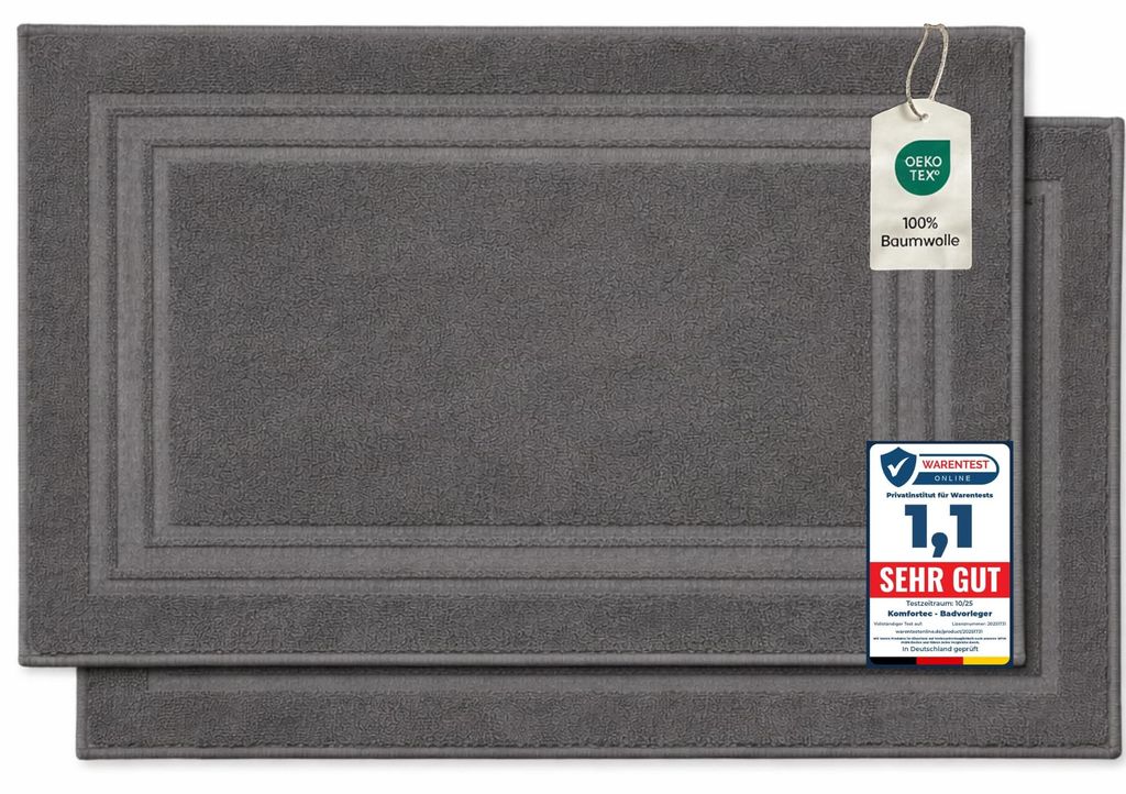 Komfortec 2-teiliges Badvorleger Set Frottee waschbar 100% Produktbild 