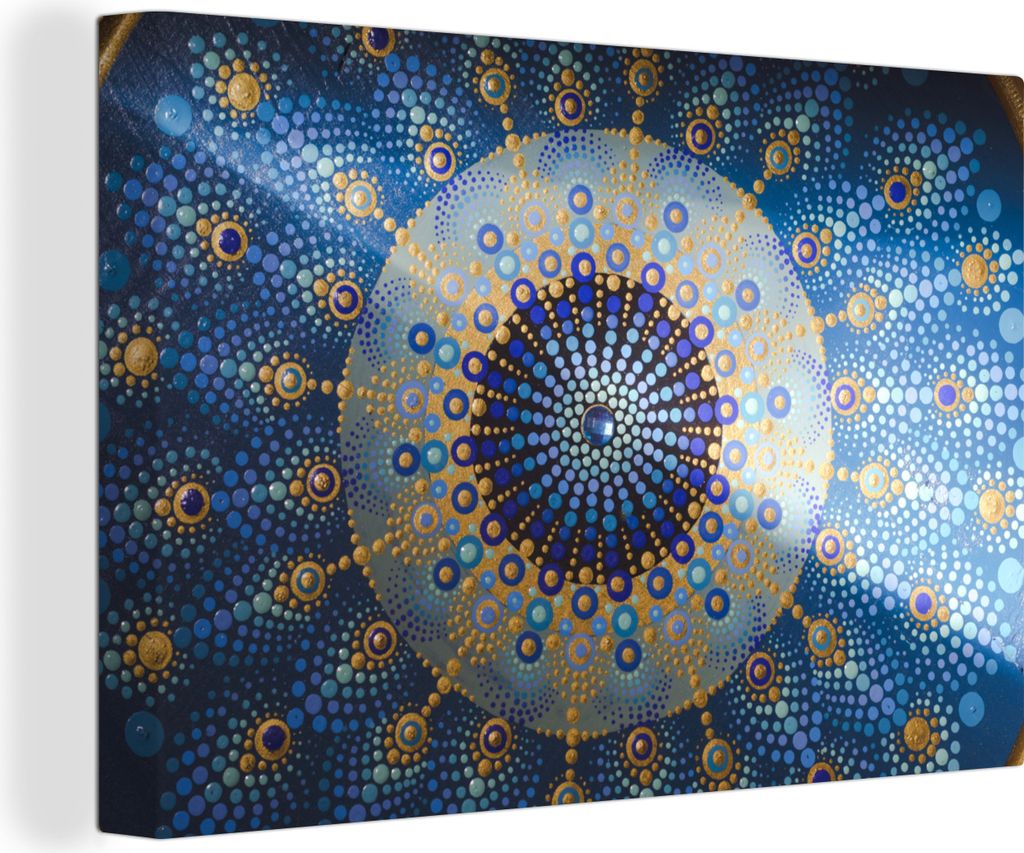 OneMillionCanvasses - Leinwandbilder - 150x100 cm, Kreis - Mandala - Blau - Gelb, Wandbilder Kunstdruck Wanddekoration