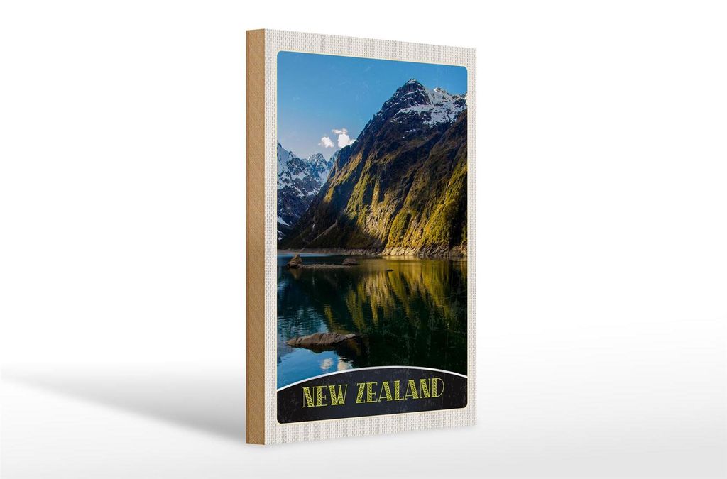Holzschild Reise 20x30cm Neuseeland Meer Gebirge Natur Produktbild 