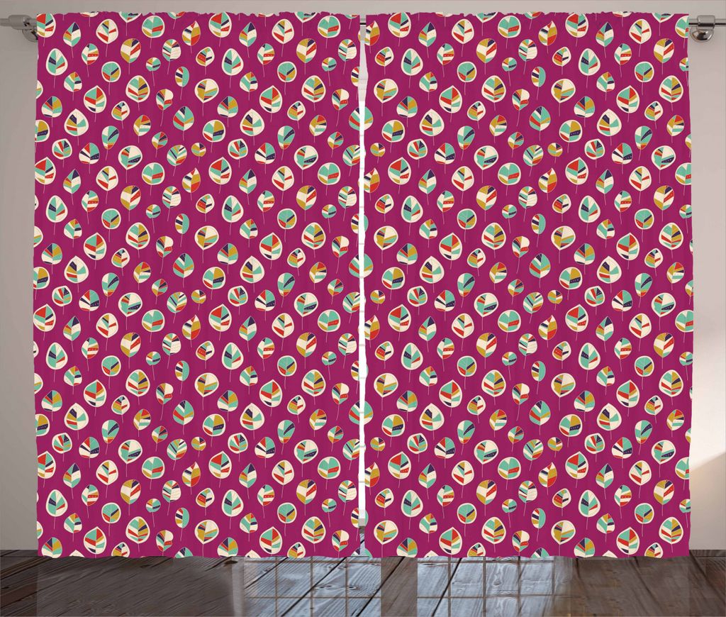 ABAKUHAUS Blätter Rustikaler Vorhang, Buntes Laub Design, Wohnzimmer Universalband Gardinen mit Schlaufen und Haken, 280 x 225 cm, Mehrfarbig