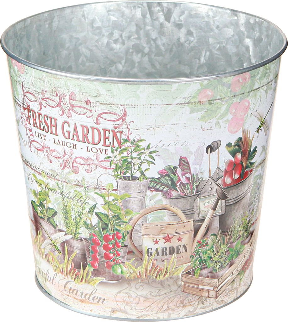 Blumenkübel Metall Klein Silber Motiv Fresh Garden 2er Set, 2 Stück