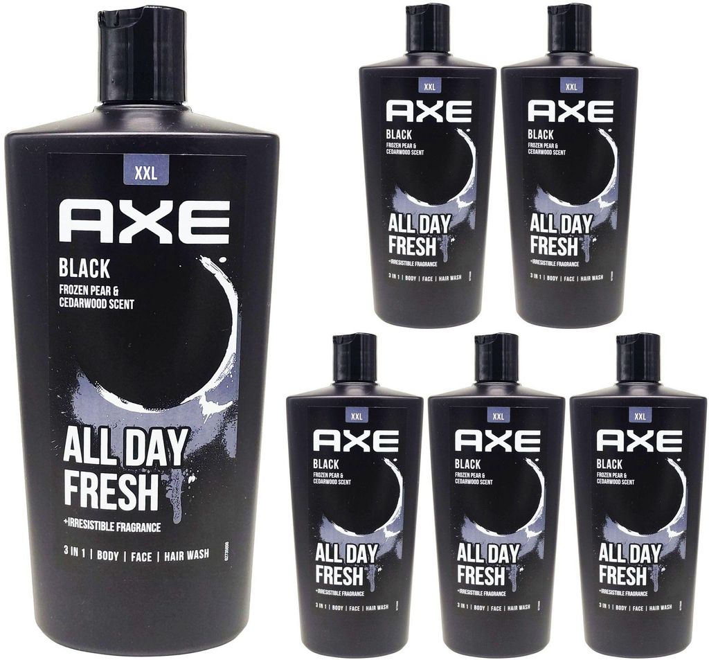 6x AXE Duschgel BLACK 700ml XXL-Flasche 3-in-1 Shampoo Birne Zedernholz Gel