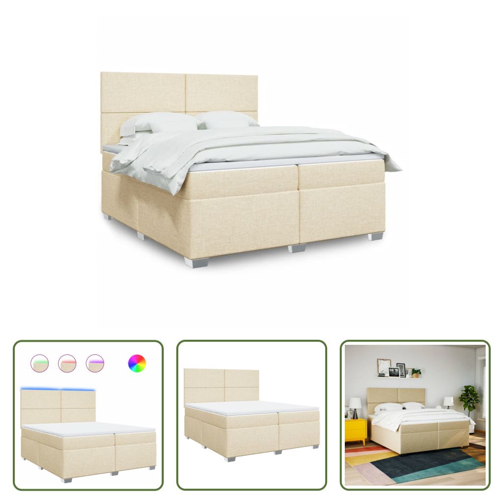 The Living Store Boxspringbett mit Matratze Creme 200x200 cm Stoff