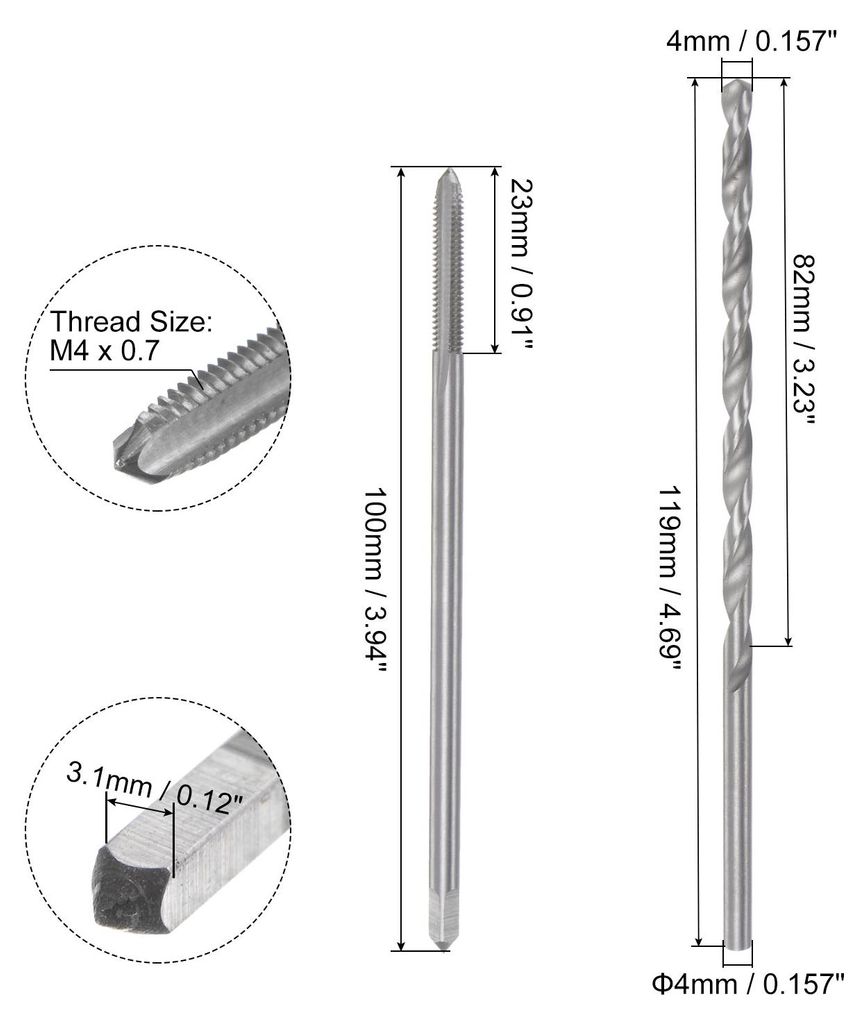 Gewindebohrer Set M4x0.7x100/4mm, Gewindeschneider- und Bohrer set, Gewindeschneidwerkzeug