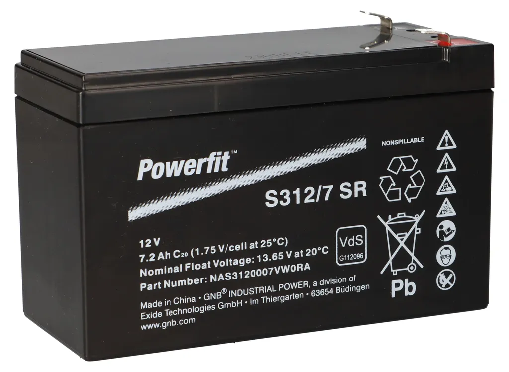 Batterie AGM 12V 7,2Ah Exide Powerfit S312/7 SR haute performance