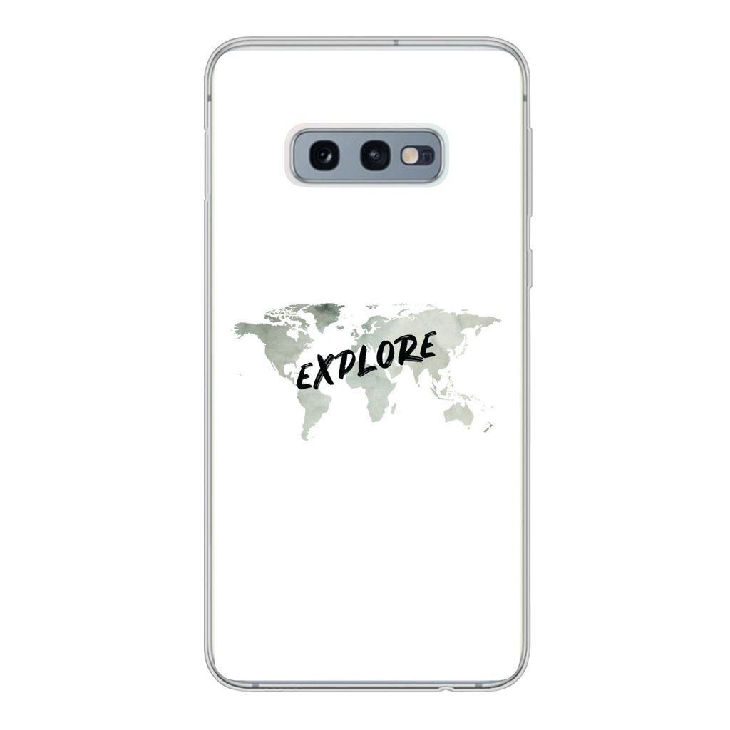 MuchoWow Handyhülle Schutzhülle Hülle für Samsung Galaxy S10e Weltkarte - Grau - Zitat Silikon Softcase Handy Hülle - Handy