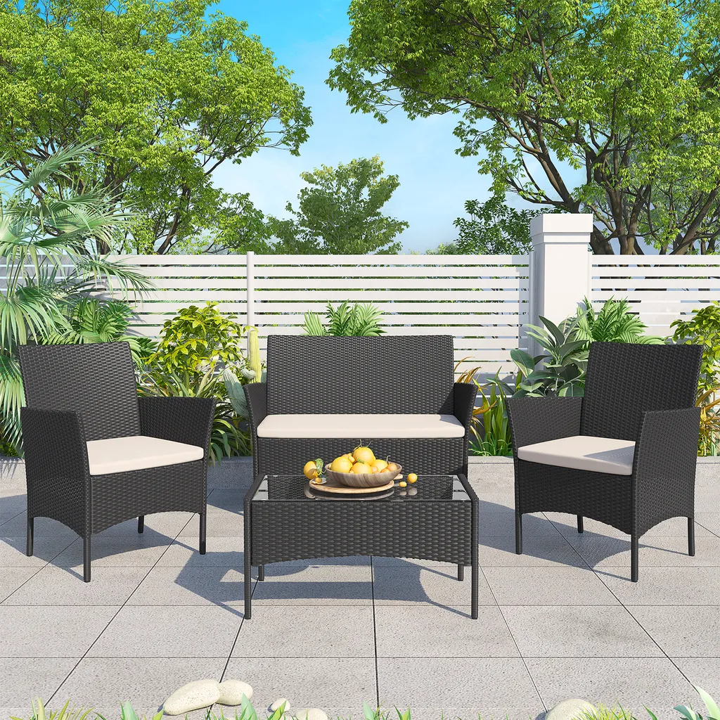 Salon de terrasse Bigzzia pour balcon et jardin, 4 places en noir