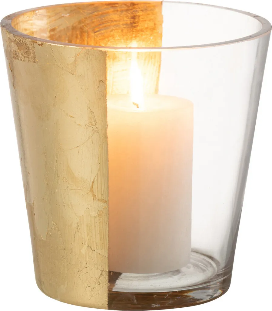 Photophore de table design chic en verre transparent et liseré doré