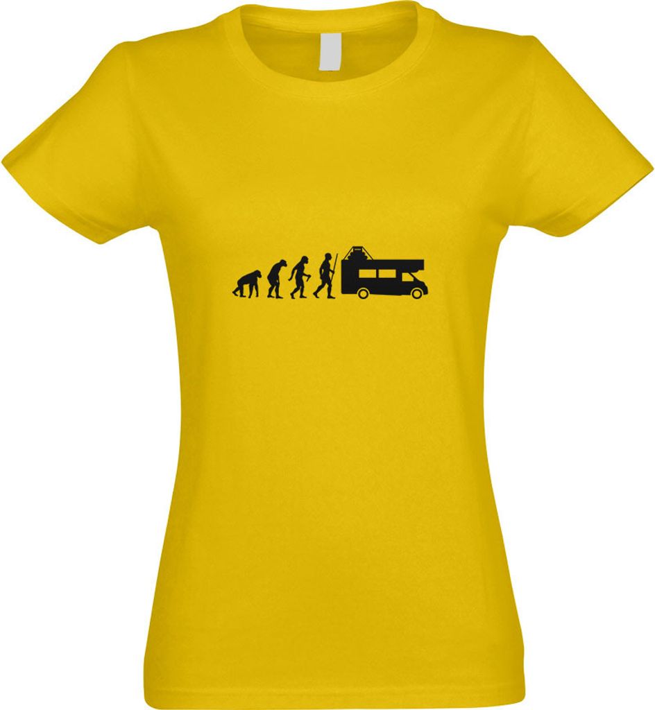 Kiwistar - T-Shirt tailliert - Damen - gelb - Wohnmobil Evolution - mit Motiv Bedruckt - Funshirt Design - Sport - Freizeit - Damen - XL