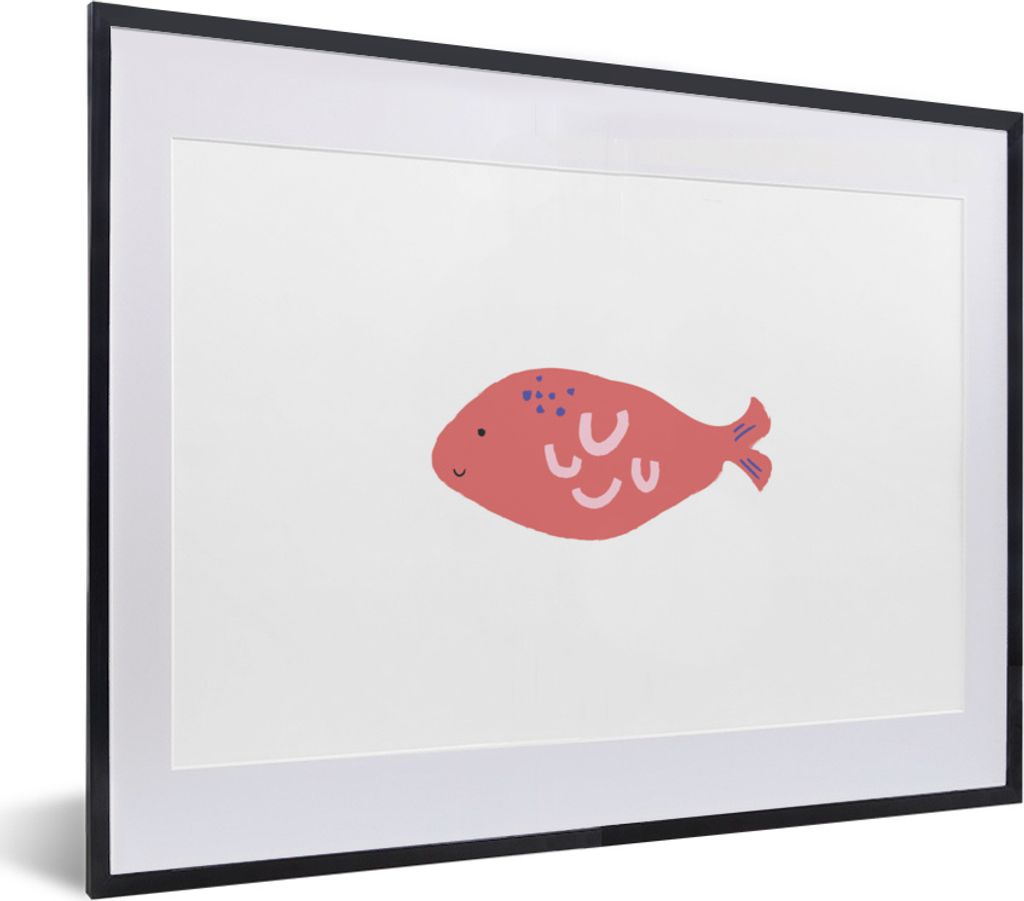 MuchoWow MuchoWow Gerahmtes Poster Fisch - Rosa - Pastell 40x30 cm - Poster mit zchwarzem Bilderrahmen - Bilderrahmen - Poster im Rahmen