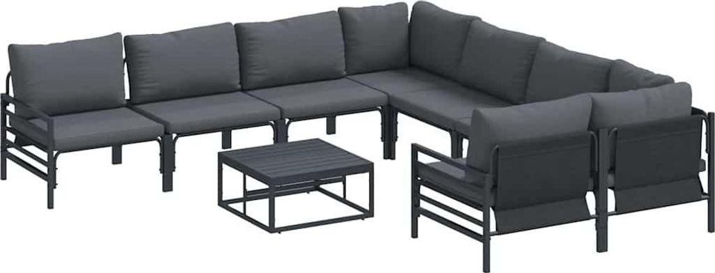 vidaXL Gartensofa-set mit Kissen 9 pcs Schwarz Stahl
